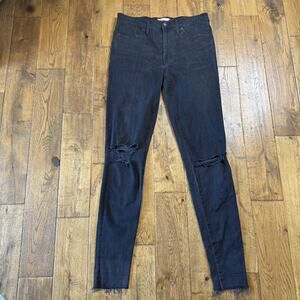Madewell 9" High-Rise Skinny Jeans Women Size 31T Black Stretch Denim Distressed